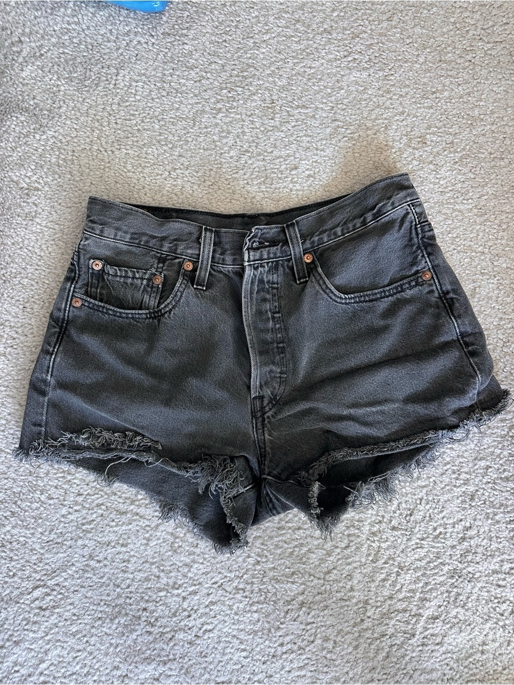 Levi's Black Distressed High-Rise Denim Shorts